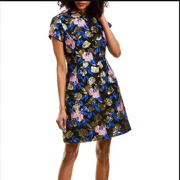 metallic floral jacquard fit & flare dress Retro Halter Fit and Flare Dress Size 6 / White main image 0